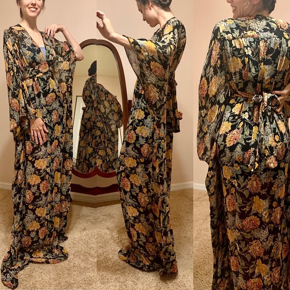 SOLD ASOS Premium Kimono Maxi Dress - Floral Wide Sleeve Tie  Maxi Dress* - Picture 9 of 12